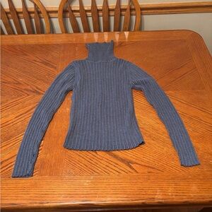 VTG UK Q&A Brand Women Sweater Cotton Raglan Sleeves Blue Ribbed Size M